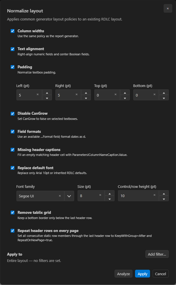Normalize layout